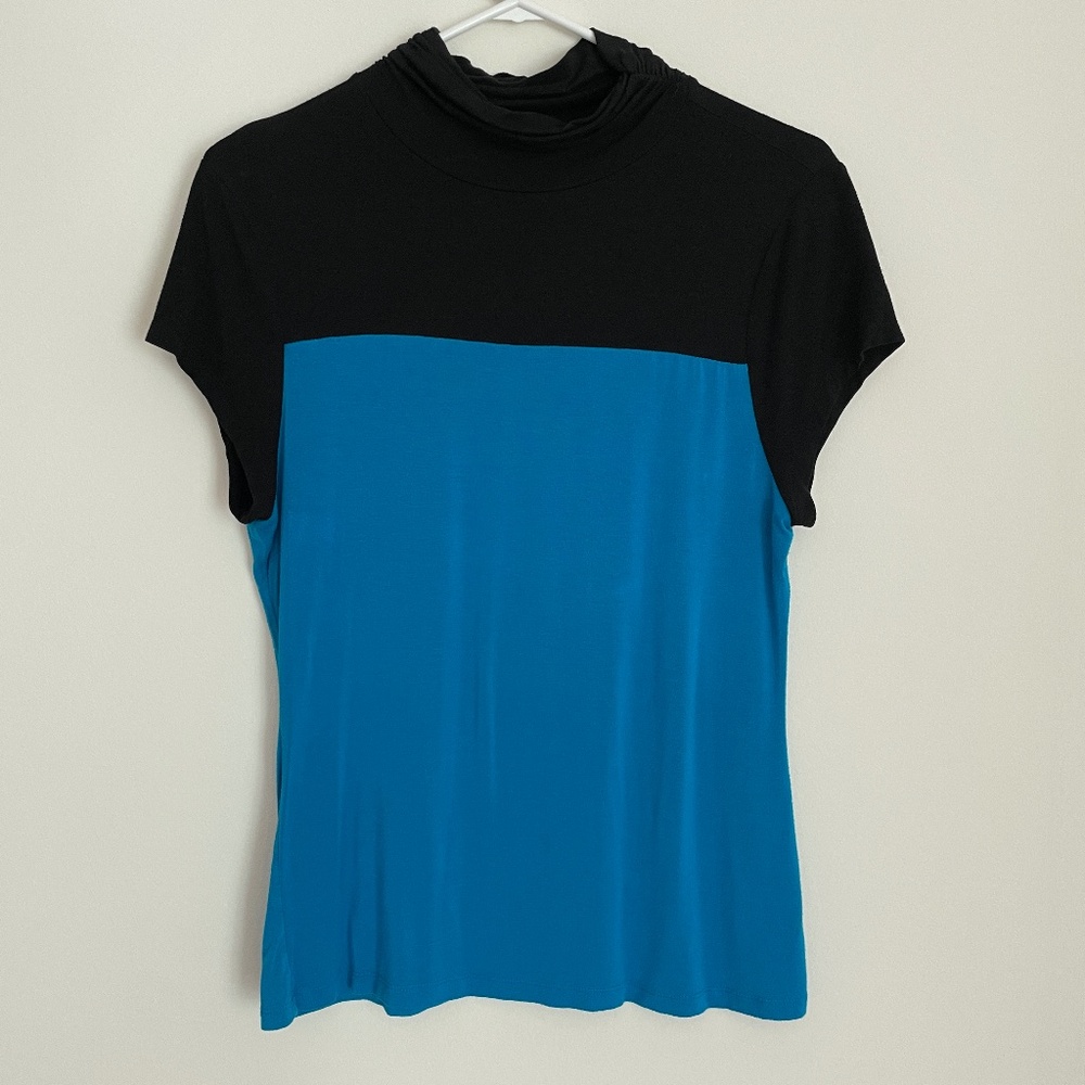 Women's INC Winter Bright Blue and Black Color Block Loose Turtleneck Size Med